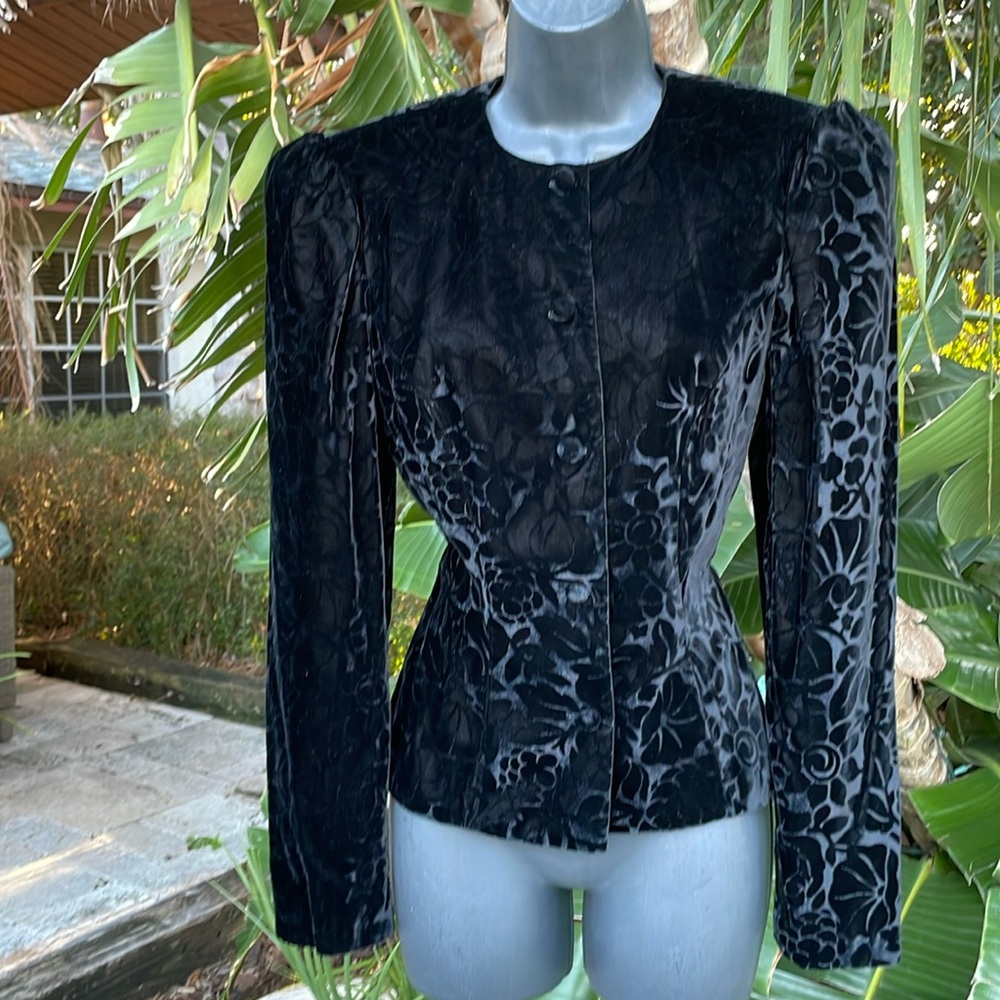 Vintage Scott McClintock power shoulder velvet tapestry Victorian jacket